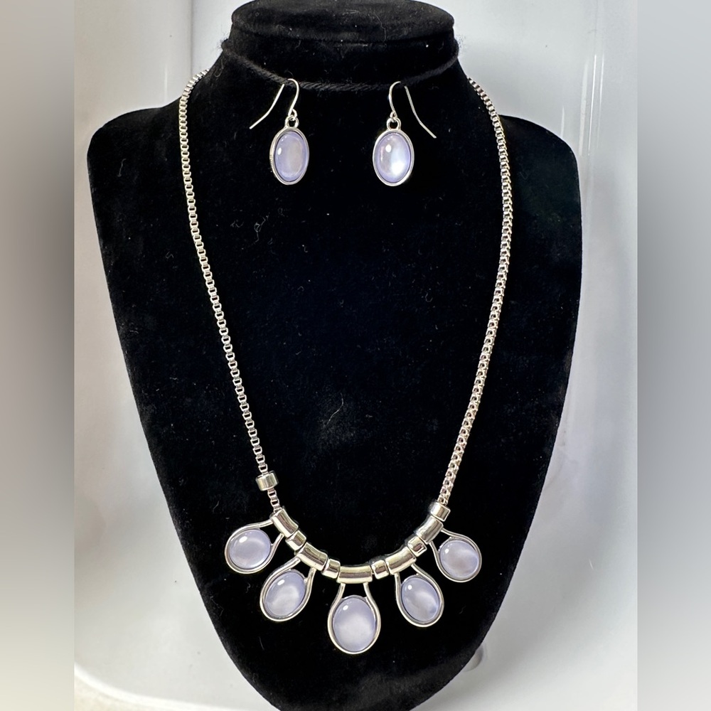 Necklace Silver-toned w/Blue Stones and Matching Earrings - Christopher & Banks